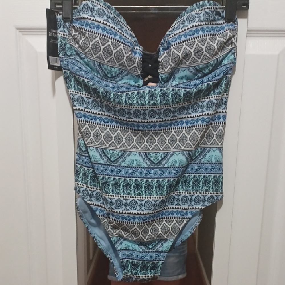 Ambrielle Blue Patterned Women Swim One Piece